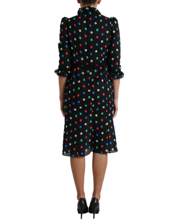 Dolce & Gabbana Elegant High Neck Polka Dot Midi Dress - Image 3