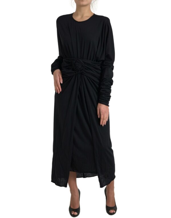 Dolce & Gabbana Elegant Black Wool Wrap Dress - Image 2