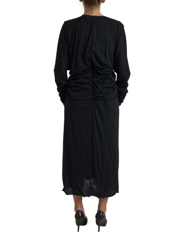 Dolce & Gabbana Elegant Black Wool Wrap Dress - Image 3