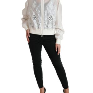 Dolce & Gabbana Elegant White Silk Bomber Jacket