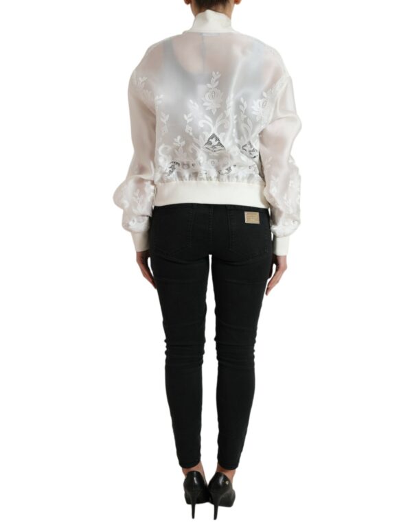 Dolce & Gabbana Elegant White Silk Bomber Jacket - Image 3