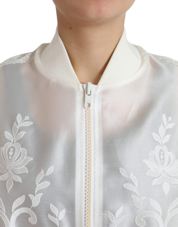 Dolce & Gabbana Elegant White Silk Bomber Jacket - Image 4