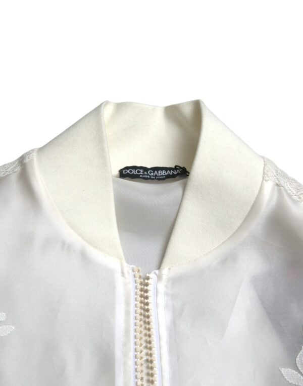 Dolce & Gabbana Elegant White Silk Bomber Jacket - Image 6