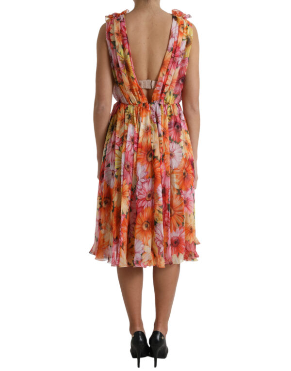 Dolce & Gabbana Elegant Floral Silk Midi Dress with V-Neck - Image 3