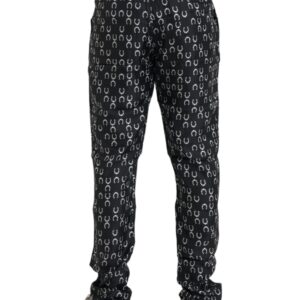 Dolce & Gabbana Black Horseshoe Print Silk Pants