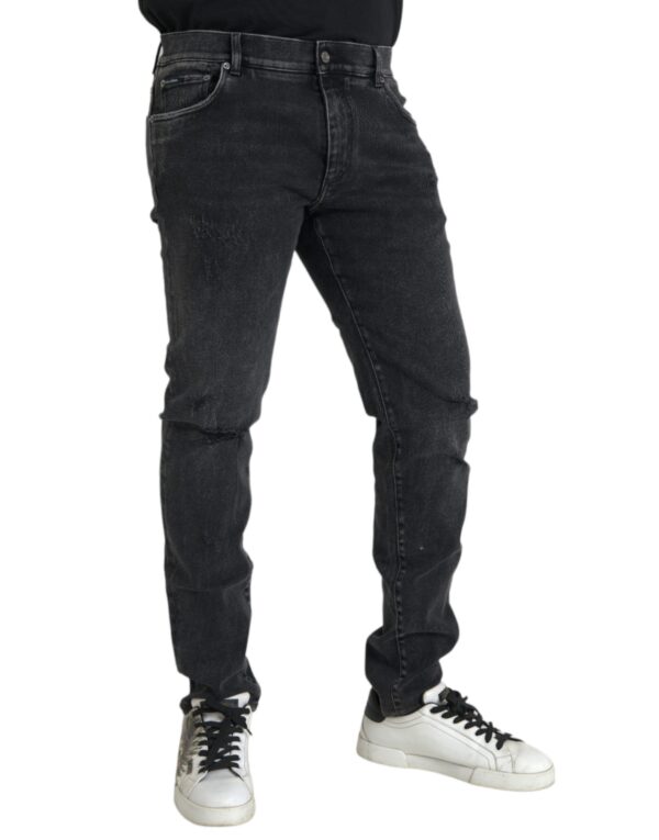 Dolce & Gabbana Gray Cotton Stretch Skinny Denim Logo Jeans - Image 2