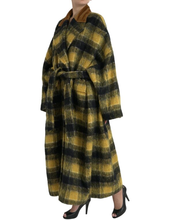 Dolce & Gabbana Chic Checkered Long Trench Coat in Sunny Yellow - Image 2