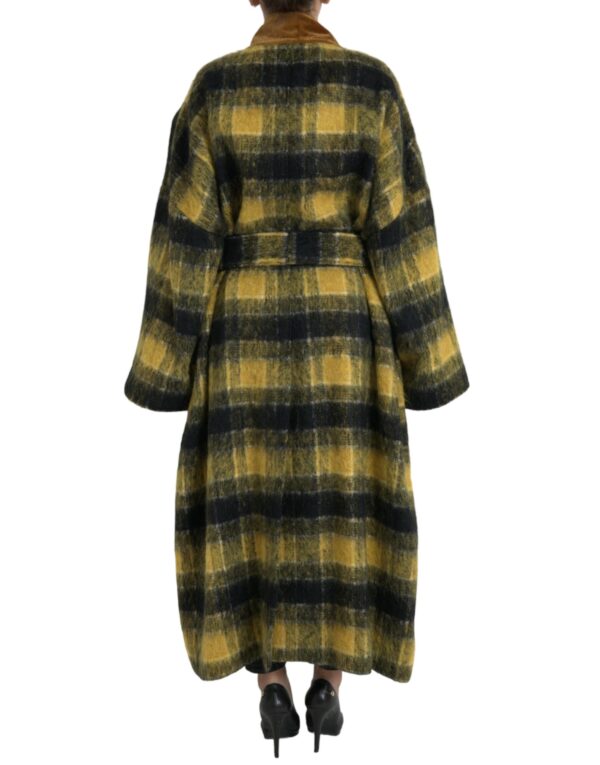 Dolce & Gabbana Chic Checkered Long Trench Coat in Sunny Yellow - Image 3