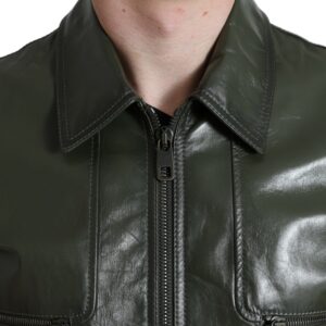 Dolce & Gabbana Emerald Elegance Leather Biker Jacket