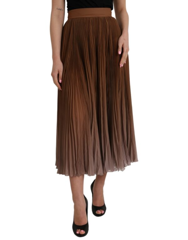 Dolce & Gabbana Brown Polyester Pleated High Waist Midi Skirt - Image 2