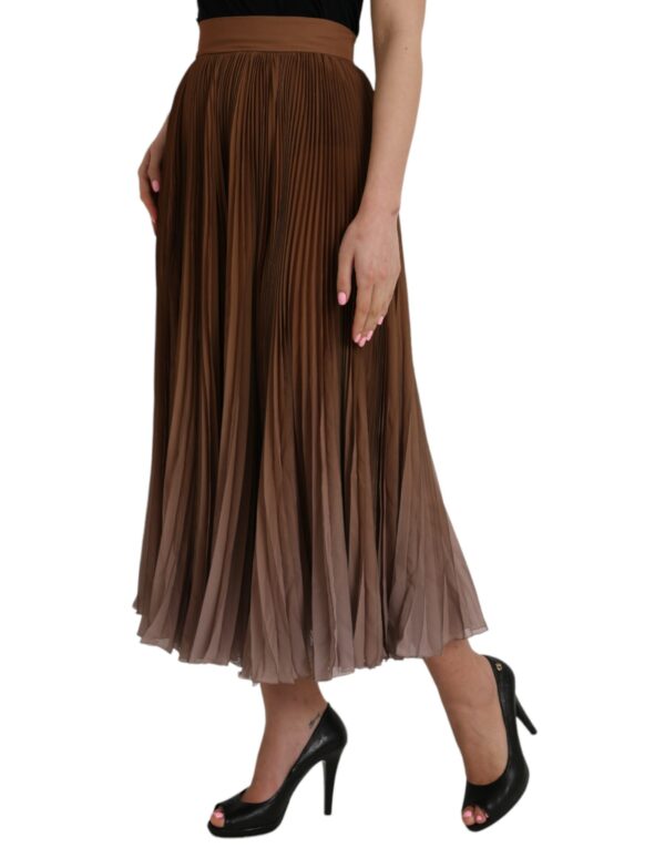 Dolce & Gabbana Brown Polyester Pleated High Waist Midi Skirt - Image 3