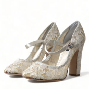 Dolce & Gabbana Chic Lace Block Heels Sandals in Cream White