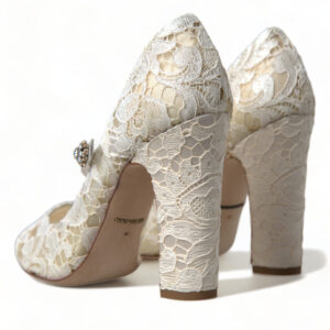 Dolce & Gabbana Chic Lace Block Heels Sandals in Cream White