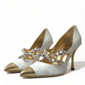 Dolce & Gabbana Elegant White Patent Crystal Bow Heels