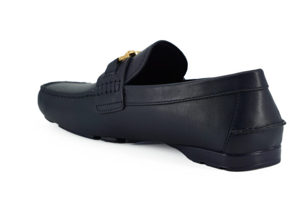 Versace Elegant Navy Blue Calf Leather Loafers - Image 3