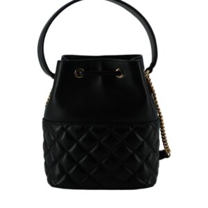 Versace Elegant Black Leather Bucket Shoulder Bag