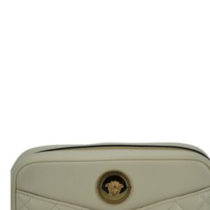 Versace Elegant White Leather Camera Shoulder Bag