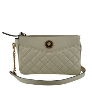 Versace Elegant White Lamb Leather Crossbody Pouch