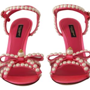 Dolce & Gabbana Elegant Pink Pearl Embellished Heels Sandals