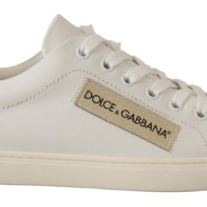 Dolce & Gabbana Elegant White Leather Sneakers with Gold Accents