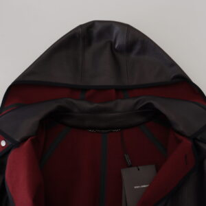 Dolce & Gabbana Elegant Hooded Parka Coat in Black and Bordeaux