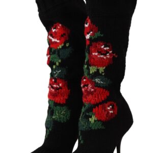 Dolce & Gabbana Elegant Sock Boots with Red Roses Detail