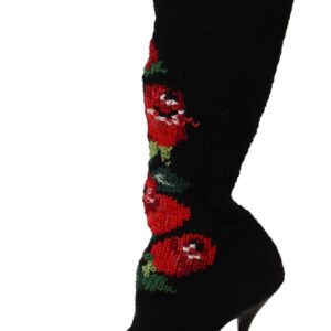 Dolce & Gabbana Elegant Sock Boots with Red Roses Detail