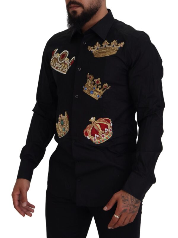 Dolce & Gabbana Elegant Black Slim Fit Dress Shirt with Crown Embroidery - Image 4