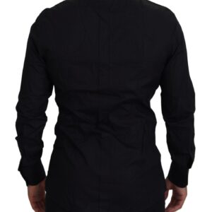 Dolce & Gabbana Elegant Black Slim Fit Dress Shirt with Crown Embroidery