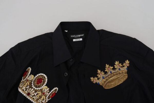 Dolce & Gabbana Elegant Black Slim Fit Dress Shirt with Crown Embroidery - Image 6