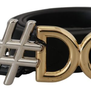 Dolce & Gabbana Black Leather Metal #DG Logo Buckle Belt