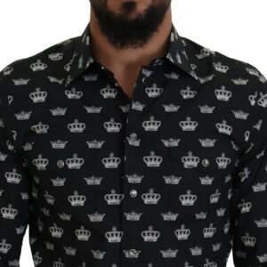 Dolce & Gabbana Elegant Slim Fit Crown Print Formal Shirt