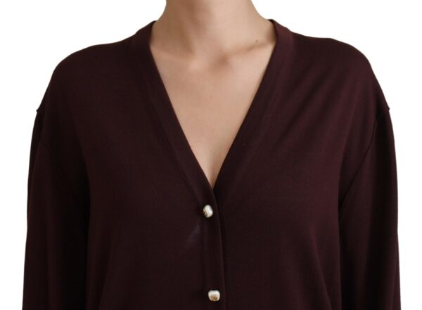 Dolce & Gabbana Chic Maroon V-Neck Wool Cardigan - Image 4