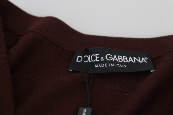 Dolce & Gabbana Chic Maroon V-Neck Wool Cardigan - Image 6