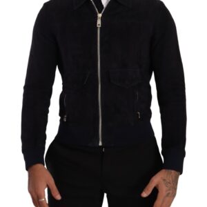 Dolce & Gabbana Elegant Blue Suede Short Jacket