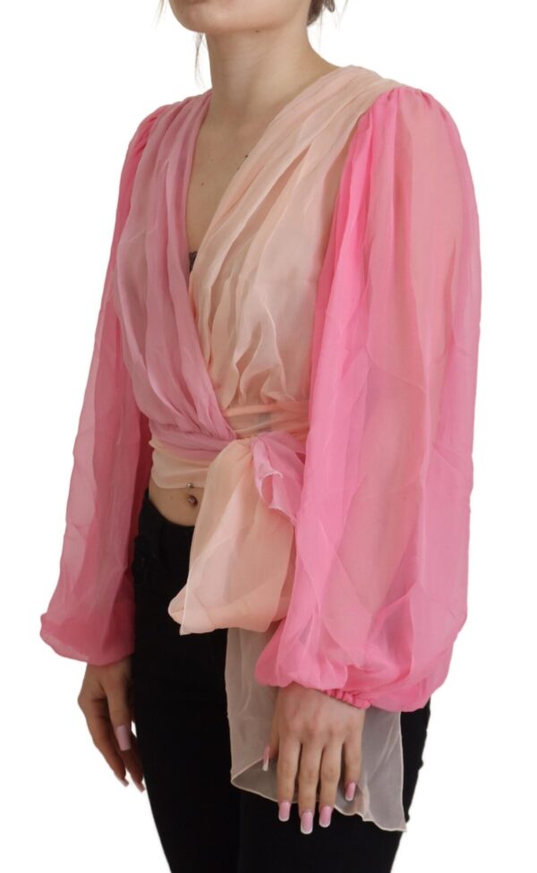 Dolce & Gabbana Silk V-Neckline Wrap Blouse in Pink - Image 2