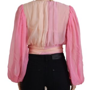 Dolce & Gabbana Silk V-Neckline Wrap Blouse in Pink