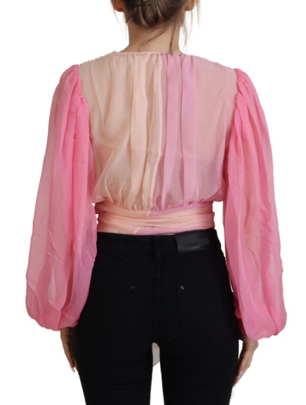 Dolce & Gabbana Silk V-Neckline Wrap Blouse in Pink - Image 3