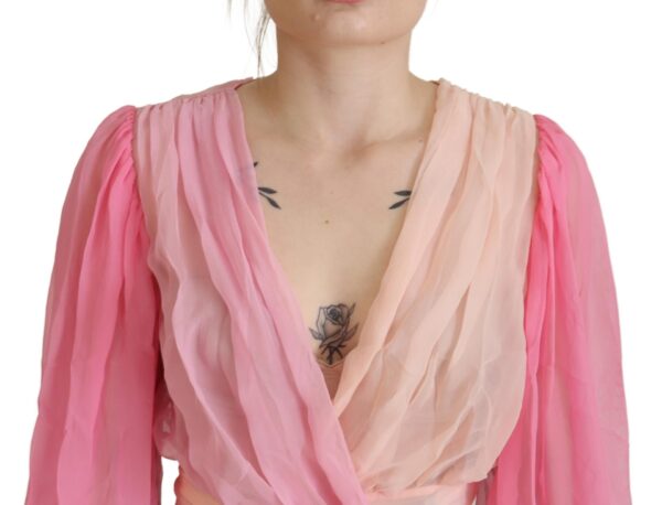 Dolce & Gabbana Silk V-Neckline Wrap Blouse in Pink - Image 4