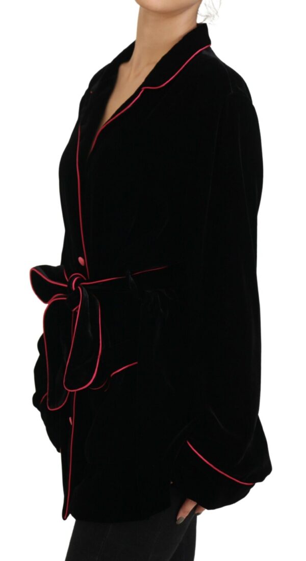 Dolce & Gabbana Elegant Black Silk-Blend Jacket with Waist Belt - Image 2