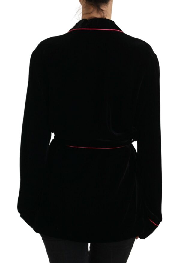 Dolce & Gabbana Elegant Black Silk-Blend Jacket with Waist Belt - Image 3