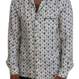 Dolce & Gabbana Elegant Silk Pajama Top with Crown Bee Print