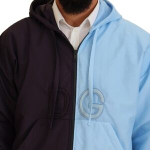 Dolce & Gabbana Elegant Hooded Blue Jacket – Full Zipper Closure