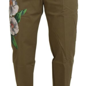 Dolce & Gabbana Exquisite Floral Beige Chino Pants