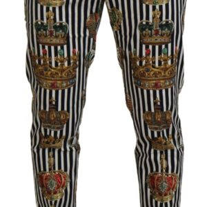 Dolce & Gabbana Elegant Gold Crown Stripe Chino Pants