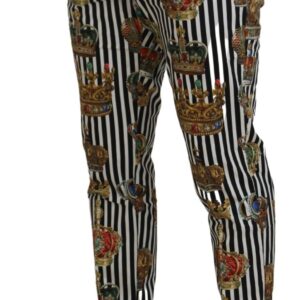 Dolce & Gabbana Elegant Gold Crown Stripe Chino Pants