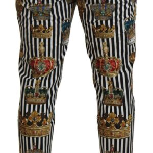 Dolce & Gabbana Elegant Gold Crown Stripe Chino Pants