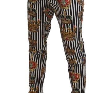 Dolce & Gabbana Elegant Gold Crown Stripe Chino Pants