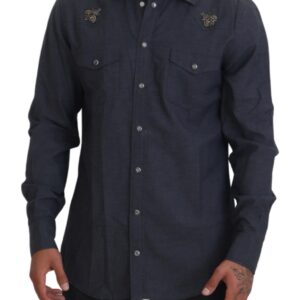 Dolce & Gabbana Elegant Slim-Fit Blue Denim Casual Shirt