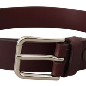 Dolce & Gabbana Maroon Luxe Leather Belt with Metal Buckle